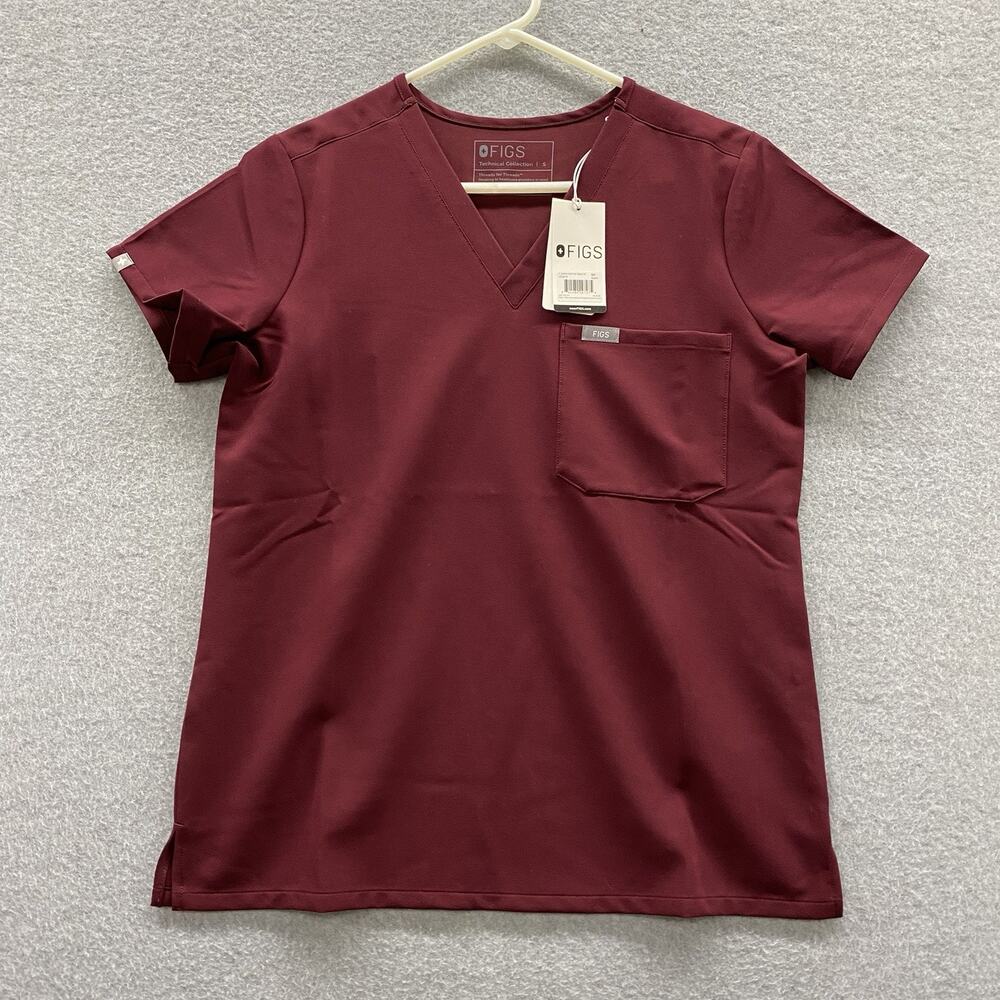 FIGS Catarina One Pocket Scrub Top Women’s Small NWT Wine Burgundy PO 8196